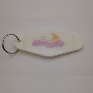 Retro Styled Cute Bunny and Moon Kawaii Motel Keychain